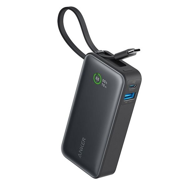 شاحن متنقل بسعة 10000 مللي أمبير وقوة 30 واط مع كابل USB-C مدمج | أسود شاحن متنقل بسعة 10000 مللي أمبير وقوة 30 واط مع كابل USB-C مدمج | أسود